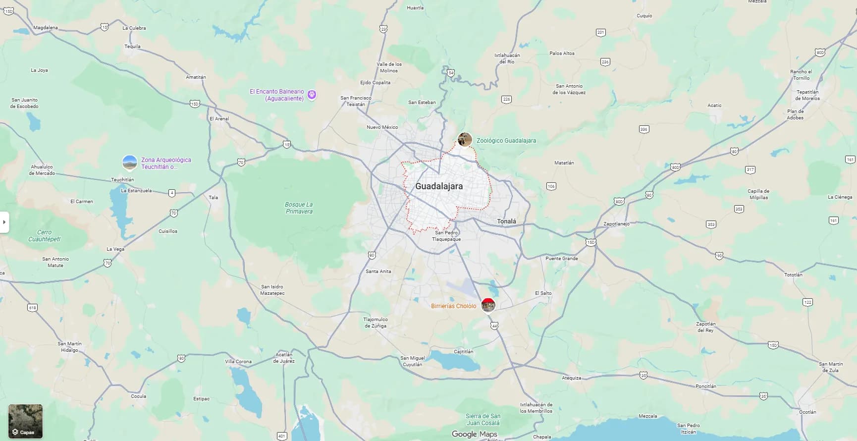 Mapa de cobertura de Netmas en la zona metropolitana de Guadalajara (vista mapa)
